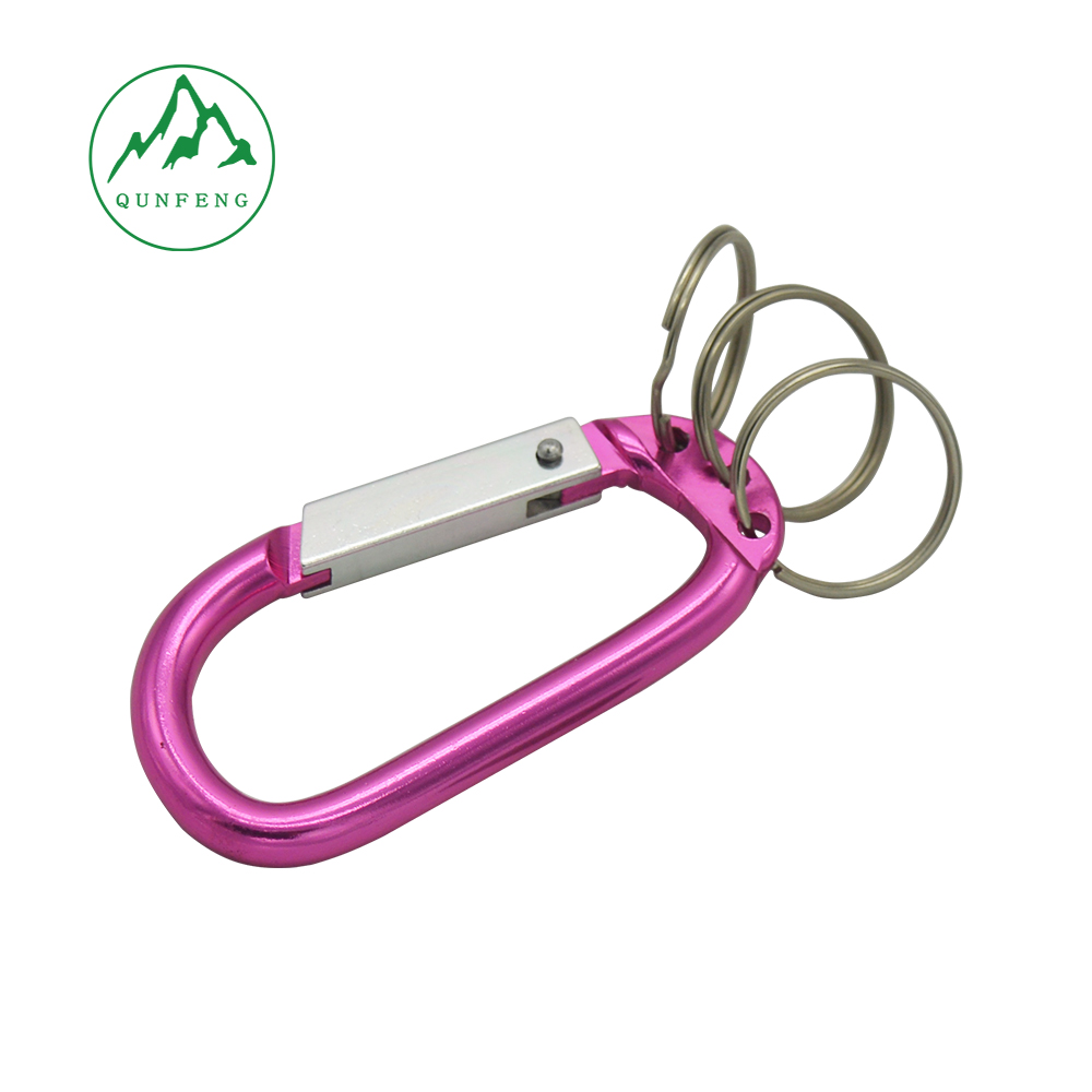 Triple-ring 3-hole carabiner, aluminum alloy keychain hook No. 6 D-shaped climbing snap hook, keyring spring clip