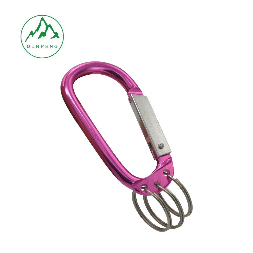 Triple-ring 3-hole carabiner, aluminum alloy keychain hook No. 6 D-shaped climbing snap hook, keyring spring clip