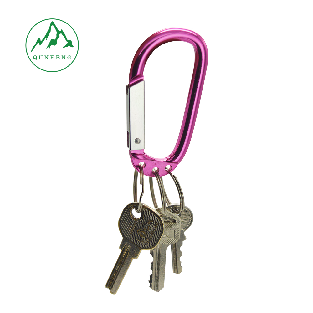 Triple-ring 3-hole carabiner, aluminum alloy keychain hook No. 6 D-shaped climbing snap hook, keyring spring clip