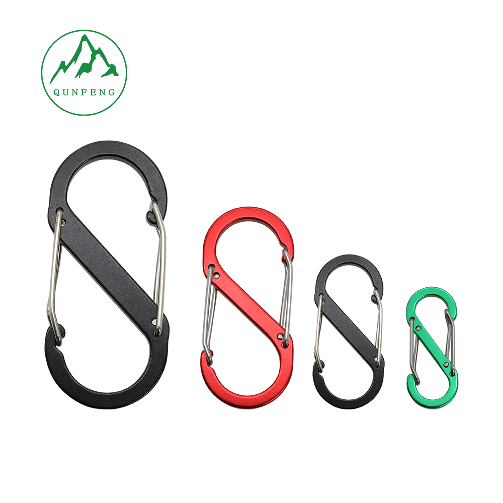 S-shaped steel wire carabiner Multiple colors to choose from 8-figure metal spring buckle Outdoor camping backpack hook